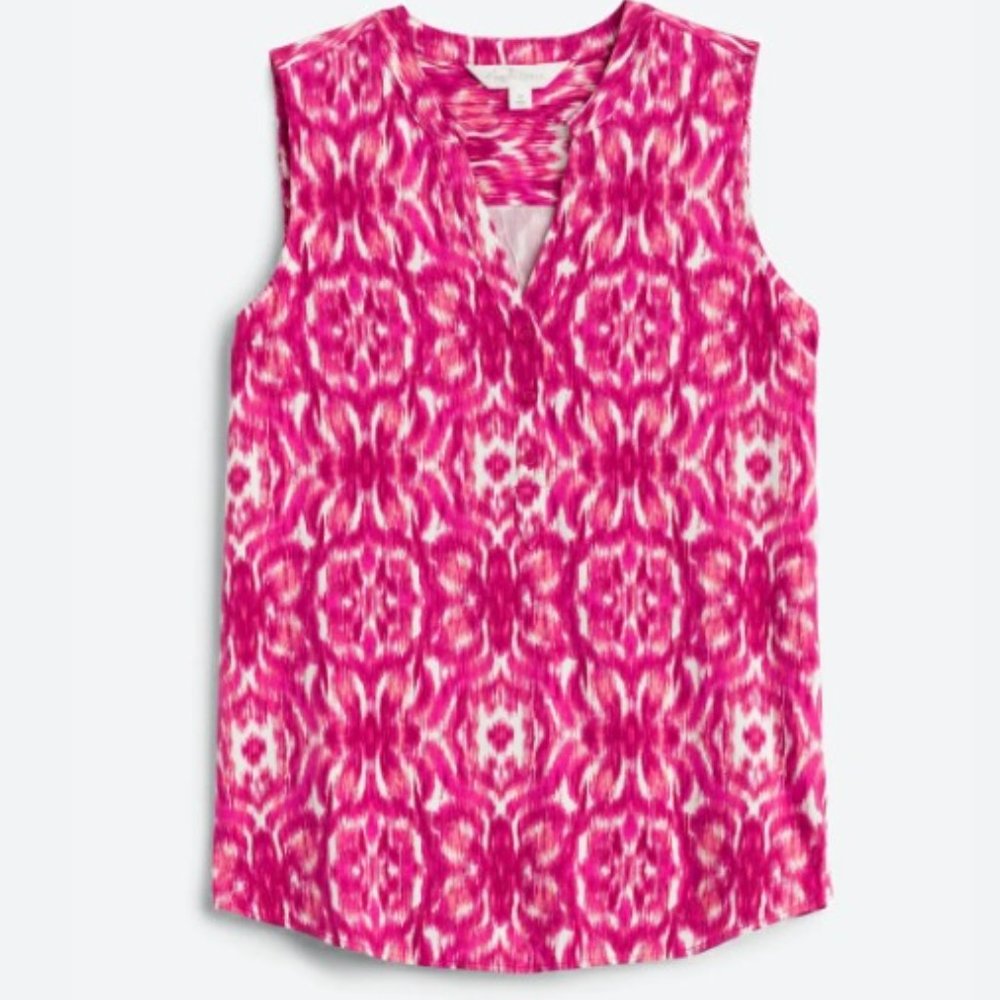 Pink Graphic Flowy Sleeveless Blouse, Teacher Outfit, NWT